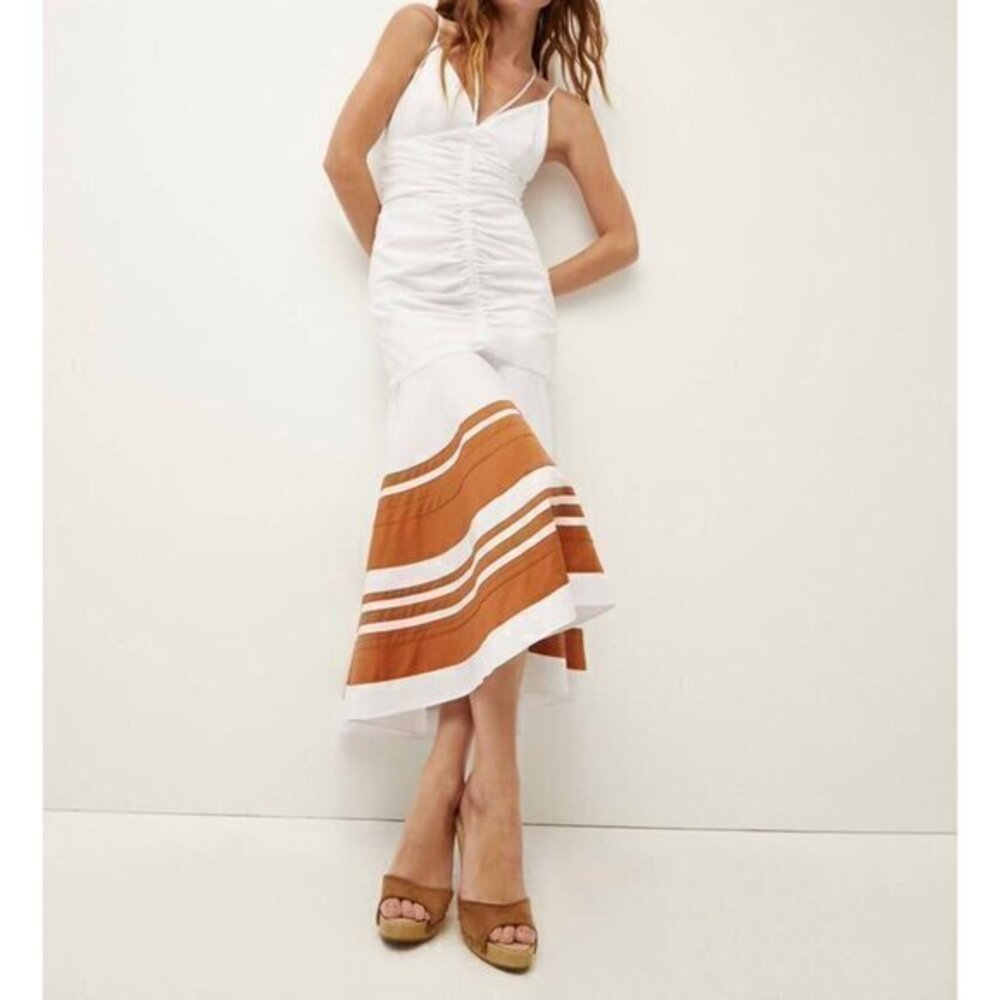 Veronica Beard Fit and Flare Midi Fitz Dress in White Golden Sand Size 14 NWT